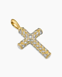 Chevron Cross Pendant in 18K Yellow Gold with Pavé Diamonds, 36mm
