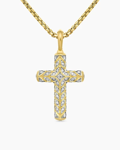Chevron Cross Pendant in 18K Yellow Gold with Diamonds, 47mm
