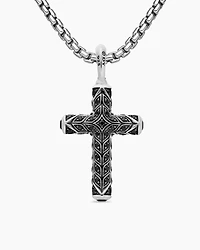 Chevron Cross Pendant in Sterling Silver with Black Diamonds