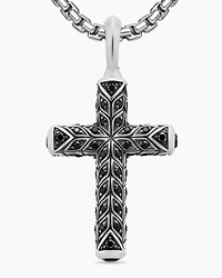 Chevron Cross Pendant in Sterling Silver with Black Diamonds