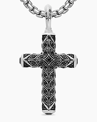 Chevron Cross Pendant in Sterling Silver with Black Diamonds