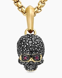 Memento Mori Skull in Full Pavé Black Diamonds, Rubies and 18K Yellow Gold