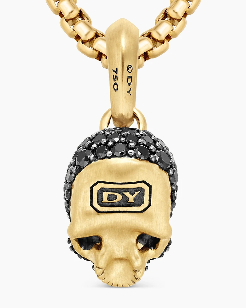 Memento Mori Skull in Full Pavé Black Diamonds, Rubies and 18K Yellow Gold
