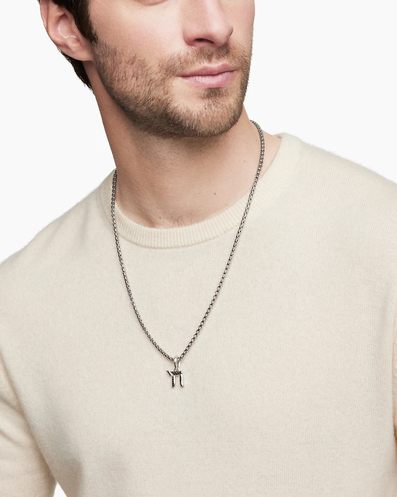 Chai Amulet in Sterling Silver with Black Diamonds, 17mm