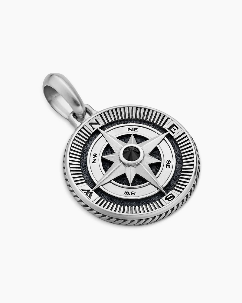 Maritime® Compass Amulet in Sterling Silver with Centre Black Diamond