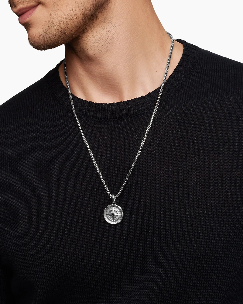 Maritime® Compass Amulet in Sterling Silver with Centre Black Diamond