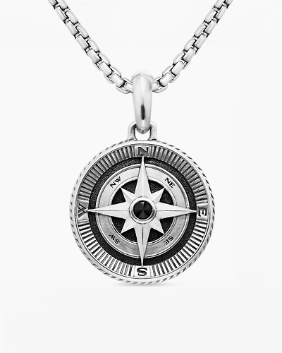 Maritime® Compass Amulet in Sterling Silver with Centre Black Diamond