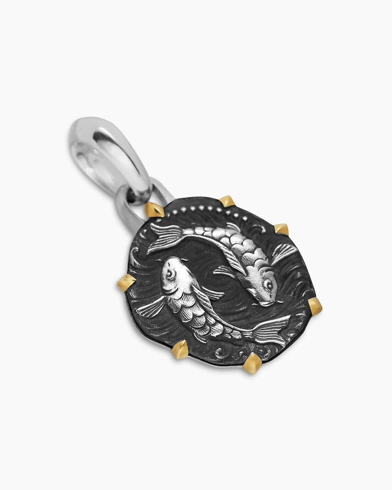 Pisces Amulet in Sterling Silver with 18K Yellow Gold, 33mm