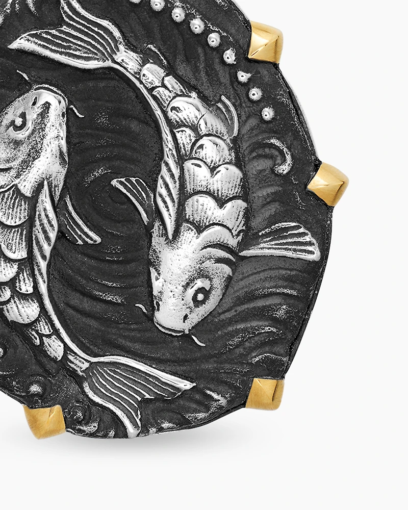 Pisces Amulet in Sterling Silver with 18K Yellow Gold, 33mm