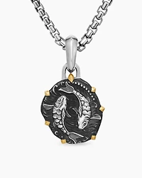 Pisces Amulet in Sterling Silver with 18K Yellow Gold, 33mm
