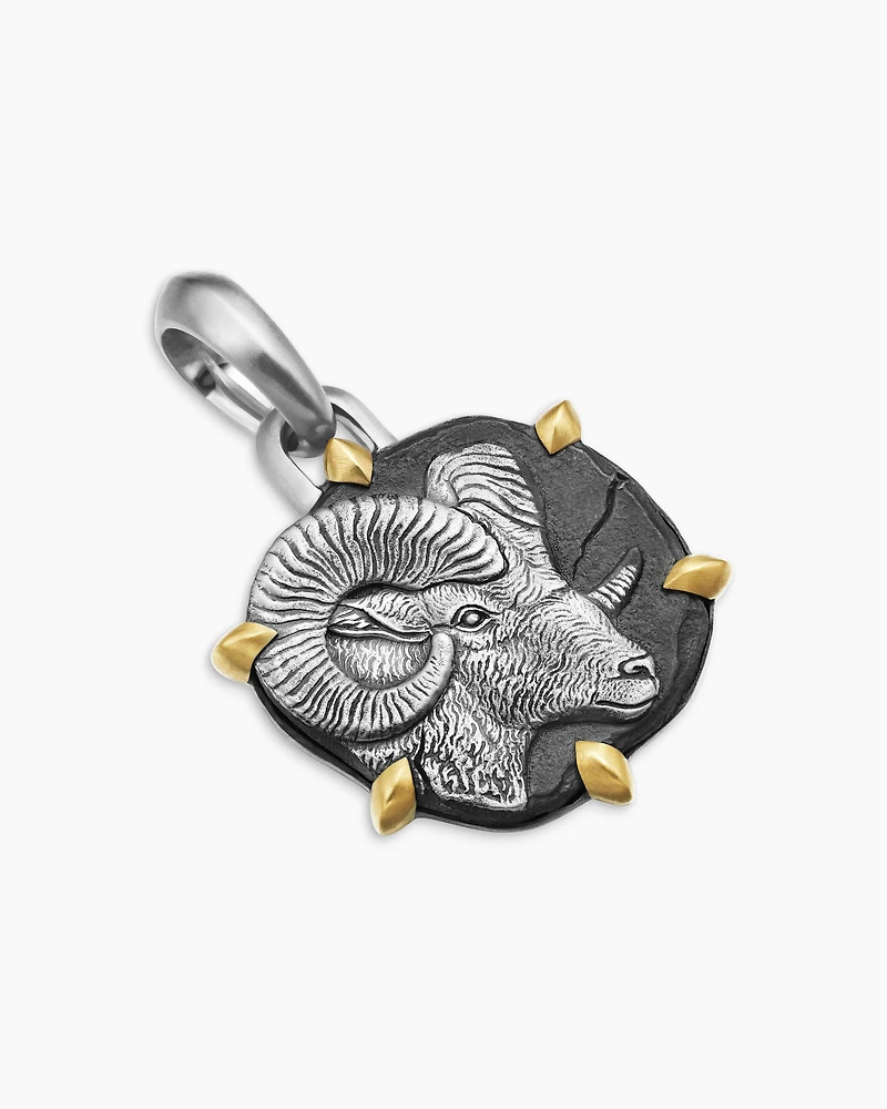 Aries Amulet in Sterling Silver with 18K Yellow Gold, 33mm