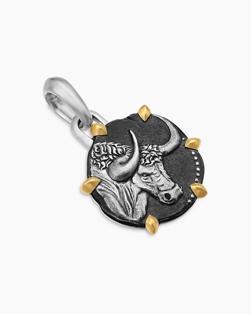 Taurus Amulet in Sterling Silver with 18K Yellow Gold, 23mm