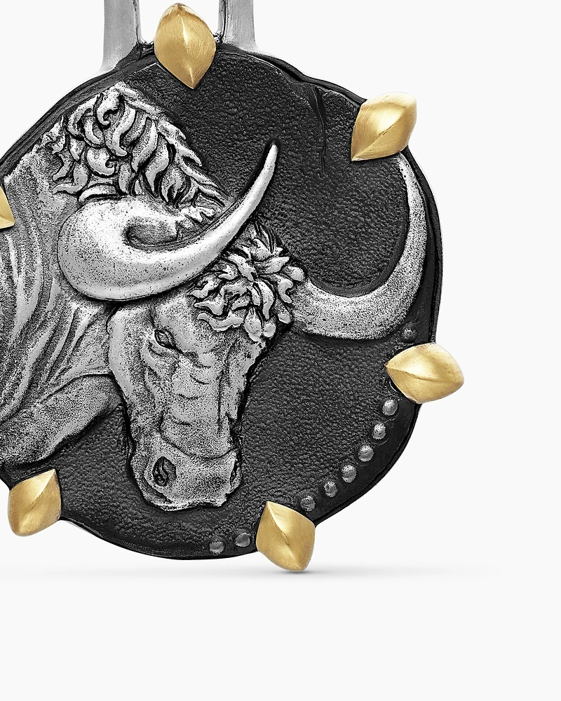 Taurus Amulet in Sterling Silver with 18K Yellow Gold, 23mm