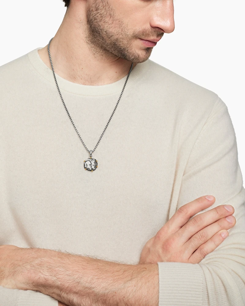 Gemini Amulet in Sterling Silver with 18K Yellow Gold, 33mm
