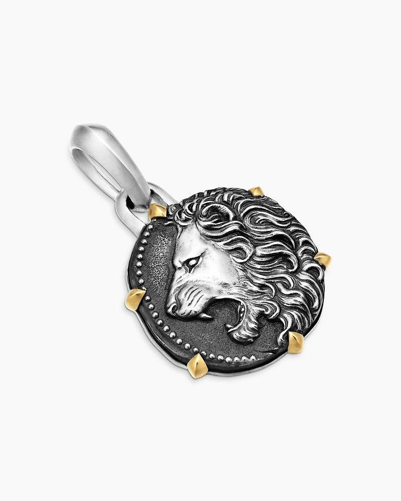 Leo Amulet in Sterling Silver with 18K Yellow Gold, 33mm