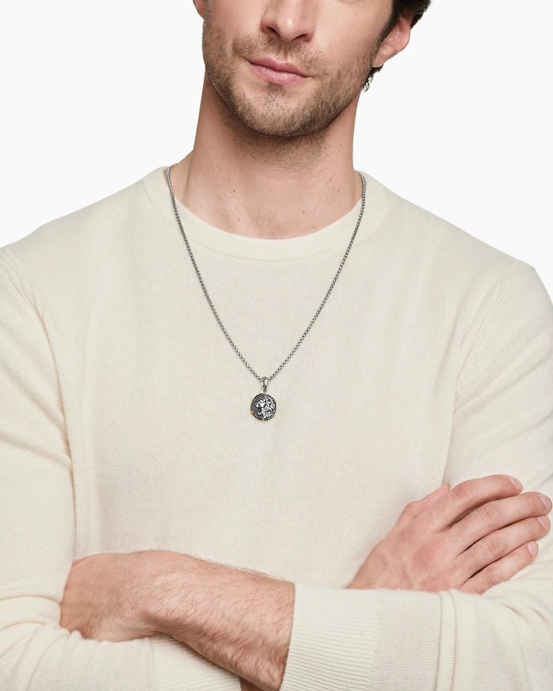 Leo Amulet in Sterling Silver with 18K Yellow Gold, 33mm