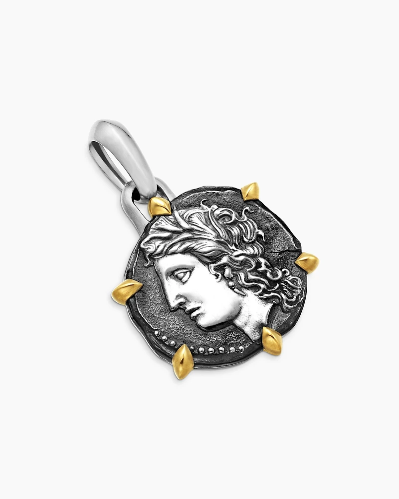 Virgo Amulet in Sterling Silver with 18K Yellow Gold, 33mm