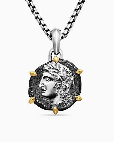 Virgo Amulet in Sterling Silver with 18K Yellow Gold, 33mm
