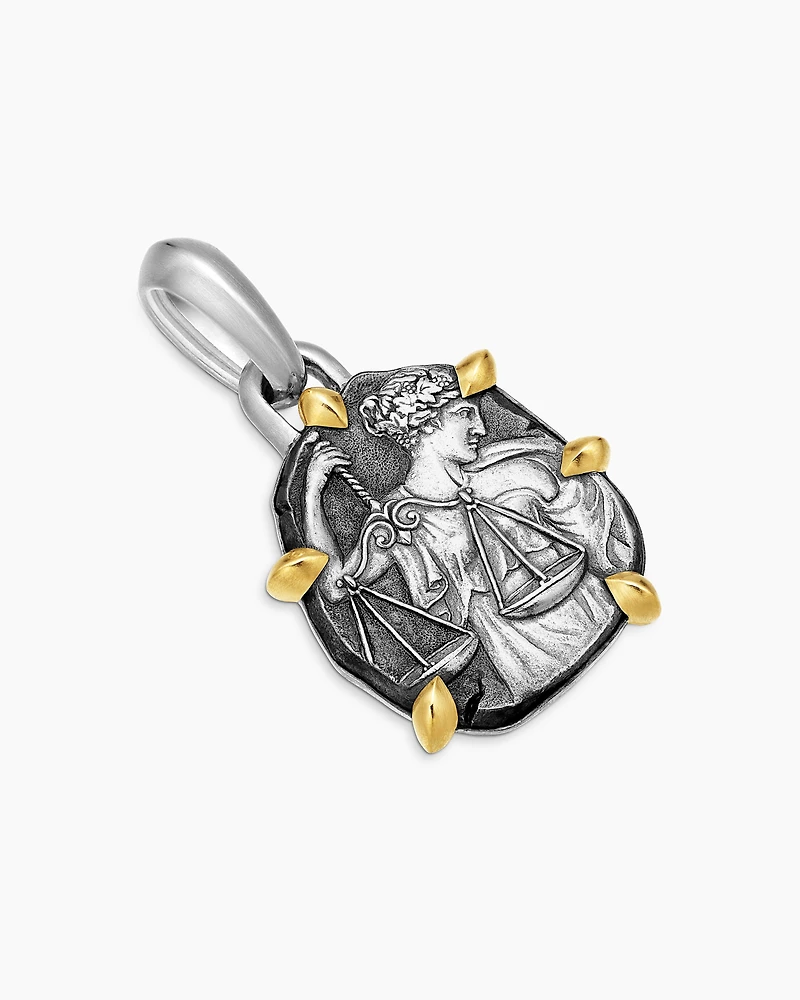 Libra Amulet in Sterling Silver with 18K Yellow Gold, 33mm