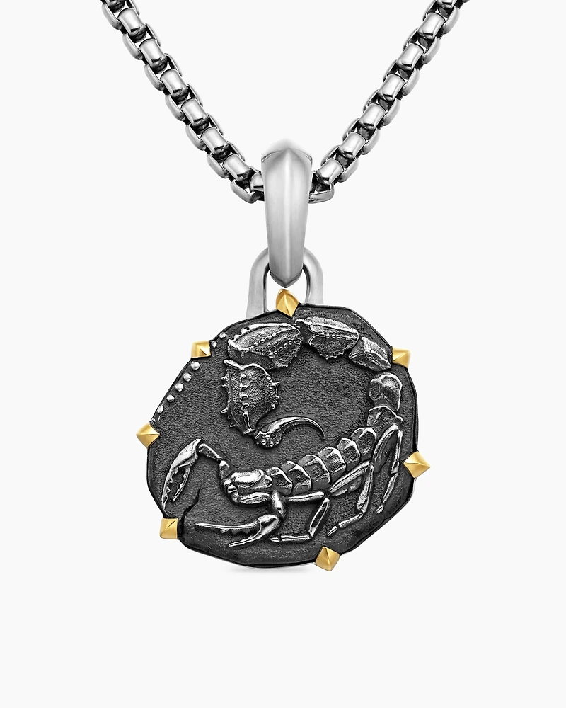 Scorpio Amulet in Sterling Silver with 18K Yellow Gold, 33mm