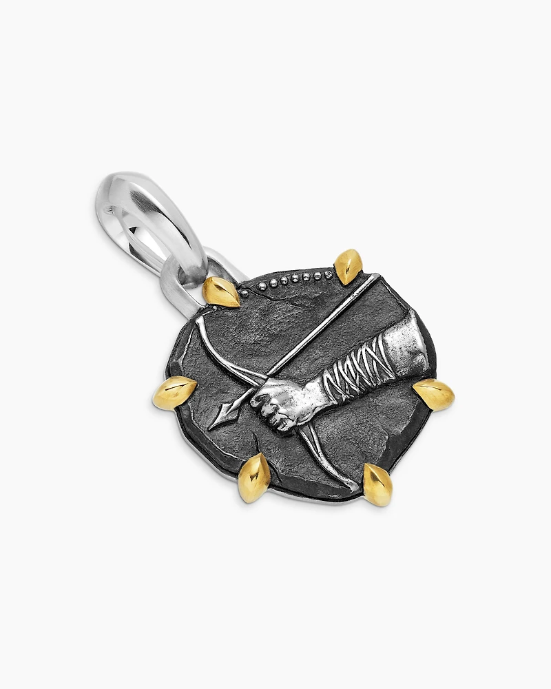 Sagittarius Amulet in Sterling Silver with 18K Yellow Gold, 33mm