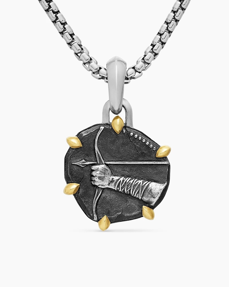 Sagittarius Amulet in Sterling Silver with 18K Yellow Gold, 33mm
