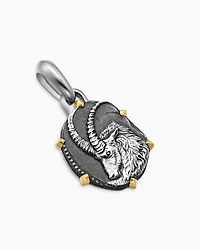 Capricorn Amulet in Sterling Silver with 18K Yellow Gold, 33mm
