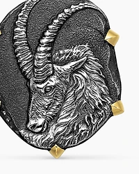 Capricorn Amulet in Sterling Silver with 18K Yellow Gold, 33mm