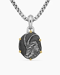 Capricorn Amulet in Sterling Silver with 18K Yellow Gold, 33mm