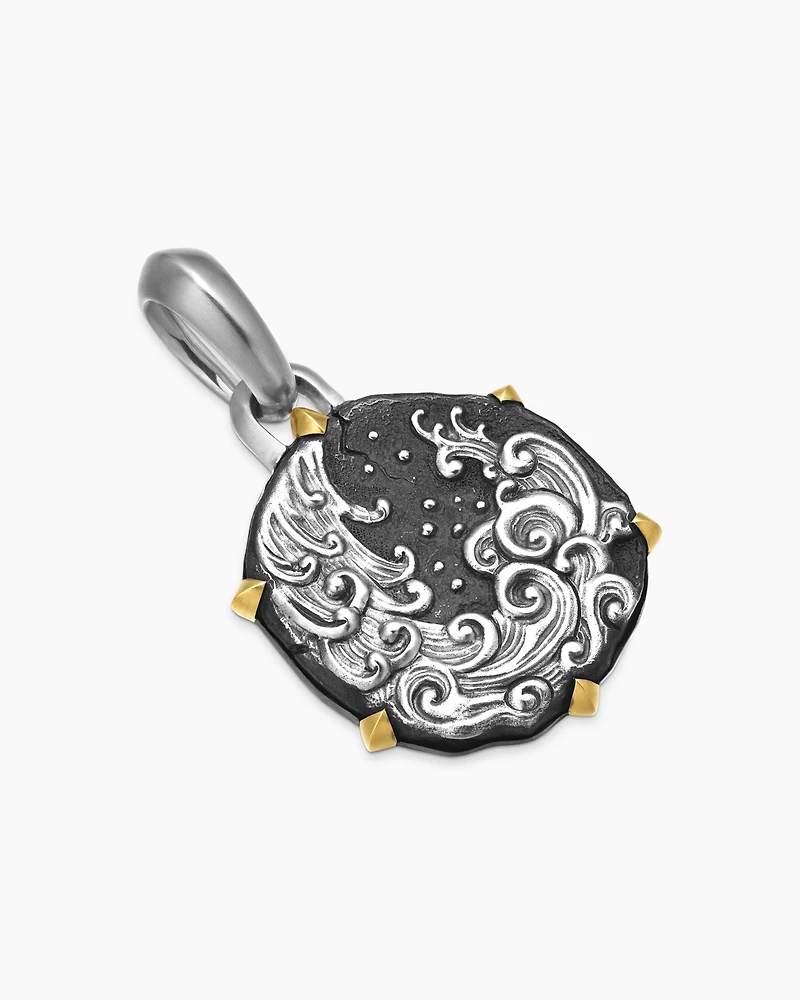 Aquarius Amulet in Sterling Silver with 18K Yellow Gold, 33mm