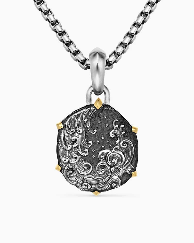 Aquarius Amulet in Sterling Silver with 18K Yellow Gold, 33mm