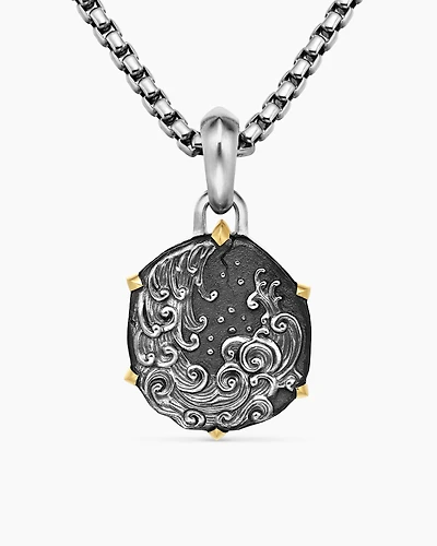 Aquarius Amulet in Sterling Silver with 18K Yellow Gold, 33mm