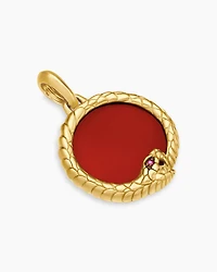 Ouroboros Amulet in 18K Yellow Gold with Carnelian and Ruby, 25mm 