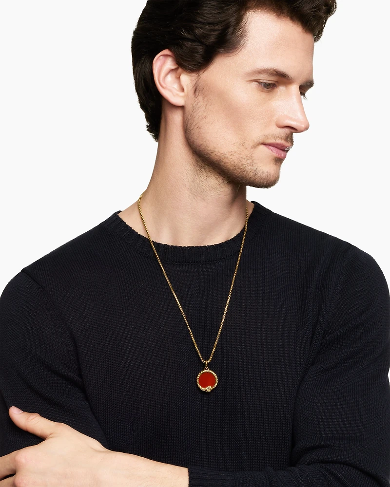 Ouroboros Amulet in 18K Yellow Gold with Carnelian and Ruby, 25mm 