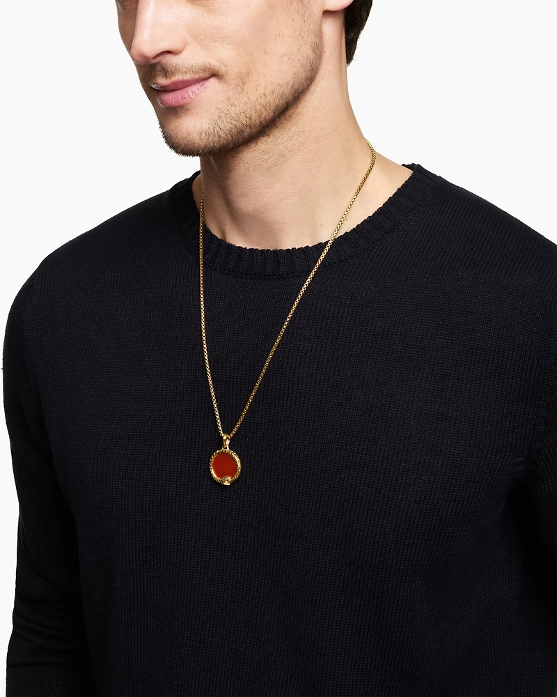Ouroboros Amulet in 18K Yellow Gold with Carnelian and Ruby, 25mm 