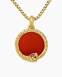 Ouroboros Amulet in 18K Yellow Gold with Carnelian and Ruby, 25mm 