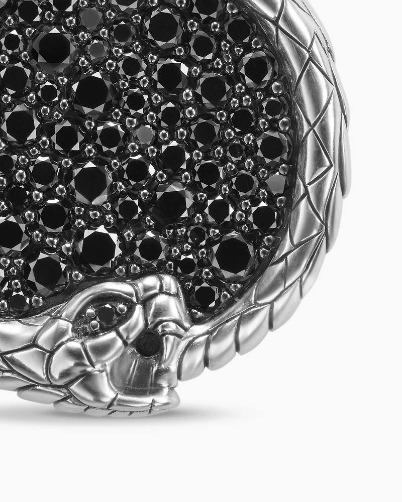 Ouroboros Amulet in Sterling Silver with Black Diamonds, 25mm