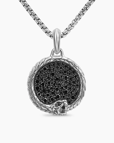 Ouroboros Amulet in Sterling Silver with Black Diamonds, 25mm