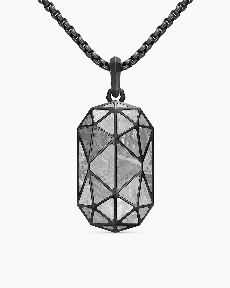 Faceted Amulet in Black Titanium with Meteorite, 36.3mm