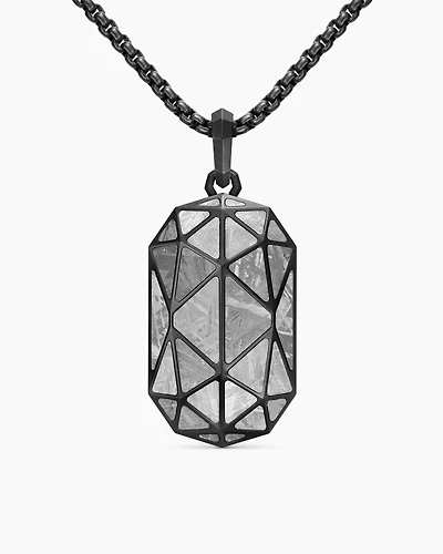 Faceted Amulet in Black Titanium with Meteorite, 36.3mm