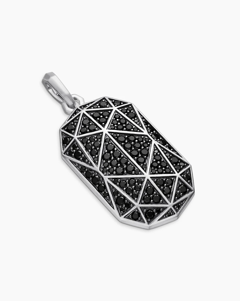 Torqued Faceted Amulet in Sterling Silver with Black Diamonds, 37mm