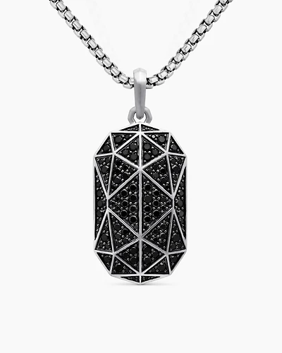 Torqued Faceted Amulet in Sterling Silver with Black Diamonds, 37mm