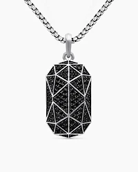 Torqued Faceted Amulet in Sterling Silver with Black Diamonds, 37mm