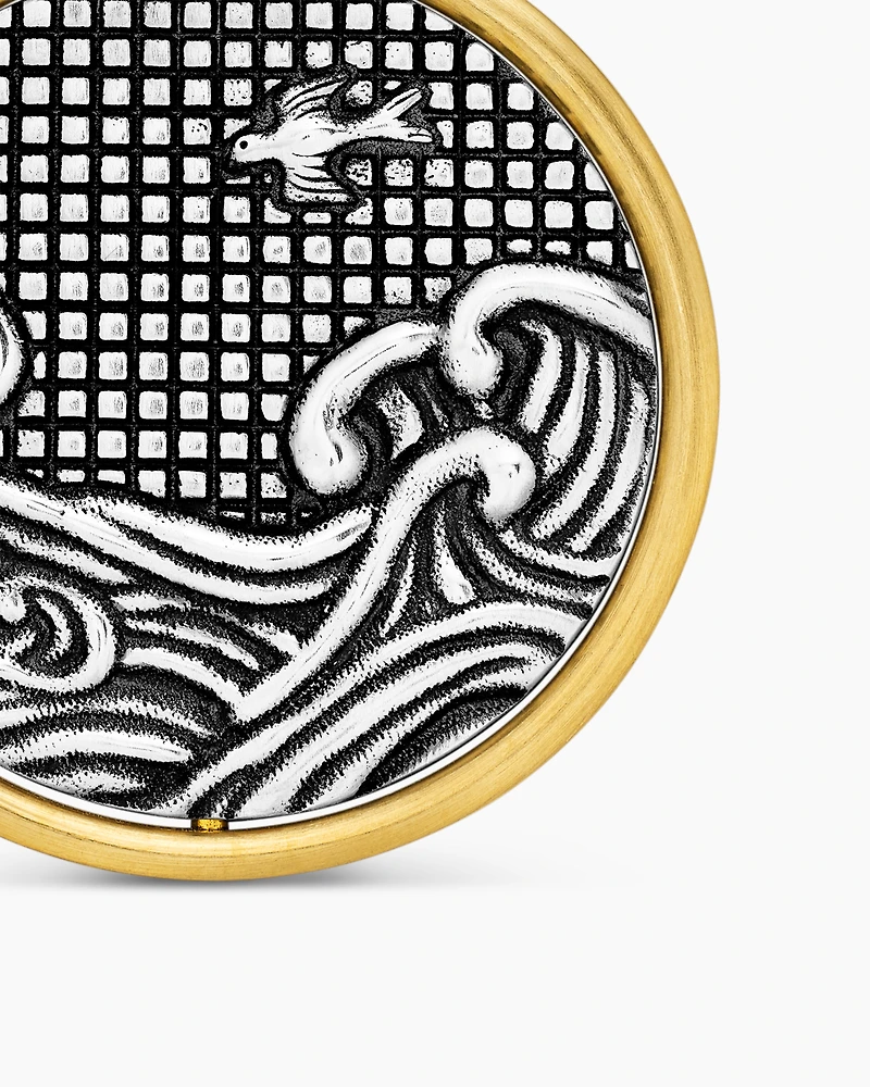 Water and Fire Duality Amulet in Sterling Silver with 18K Yellow Gold, 24mm