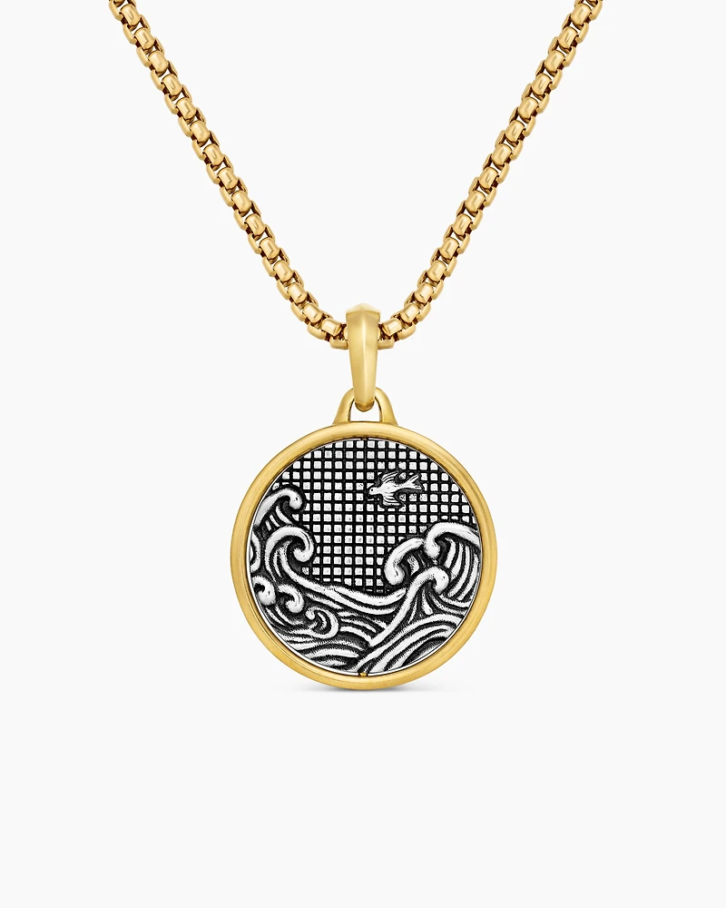 Water and Fire Duality Amulet in Sterling Silver with 18K Yellow Gold, 24mm