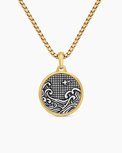 Water and Fire Duality Amulet in Sterling Silver with 18K Yellow Gold, 30mm