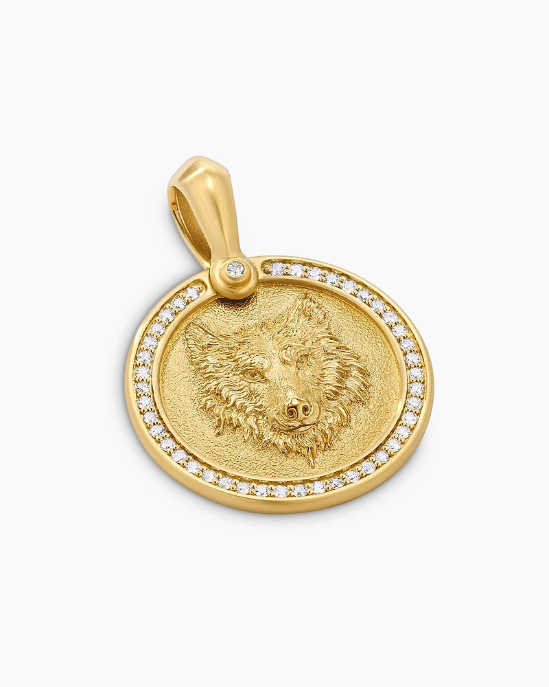 Petrvs® Wolf Amulet in 18K Yellow Gold with Diamonds, 21mm