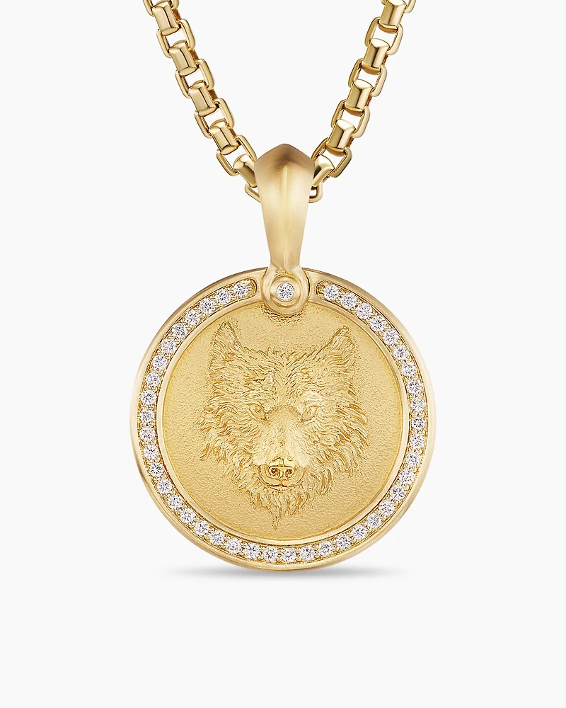 Petrvs® Wolf Amulet in 18K Yellow Gold with Diamonds, 21mm