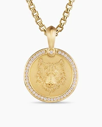 Petrvs® Wolf Amulet in 18K Yellow Gold with Diamonds, 21mm