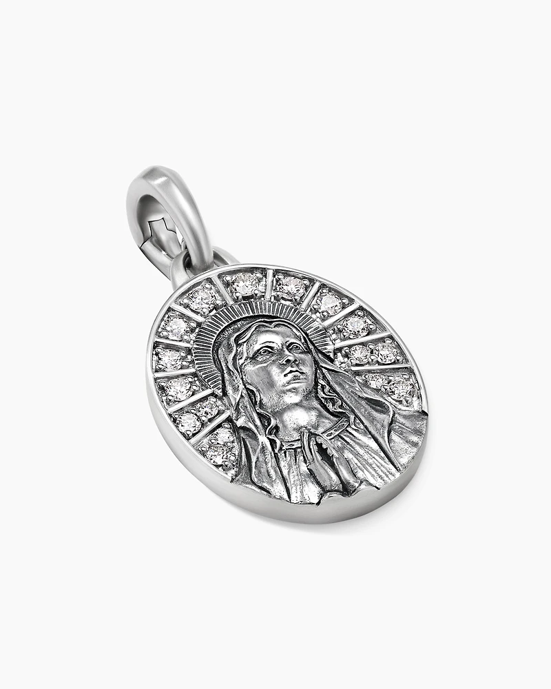 Mary Amulet in Sterling Silver with Diamonds, 20mm